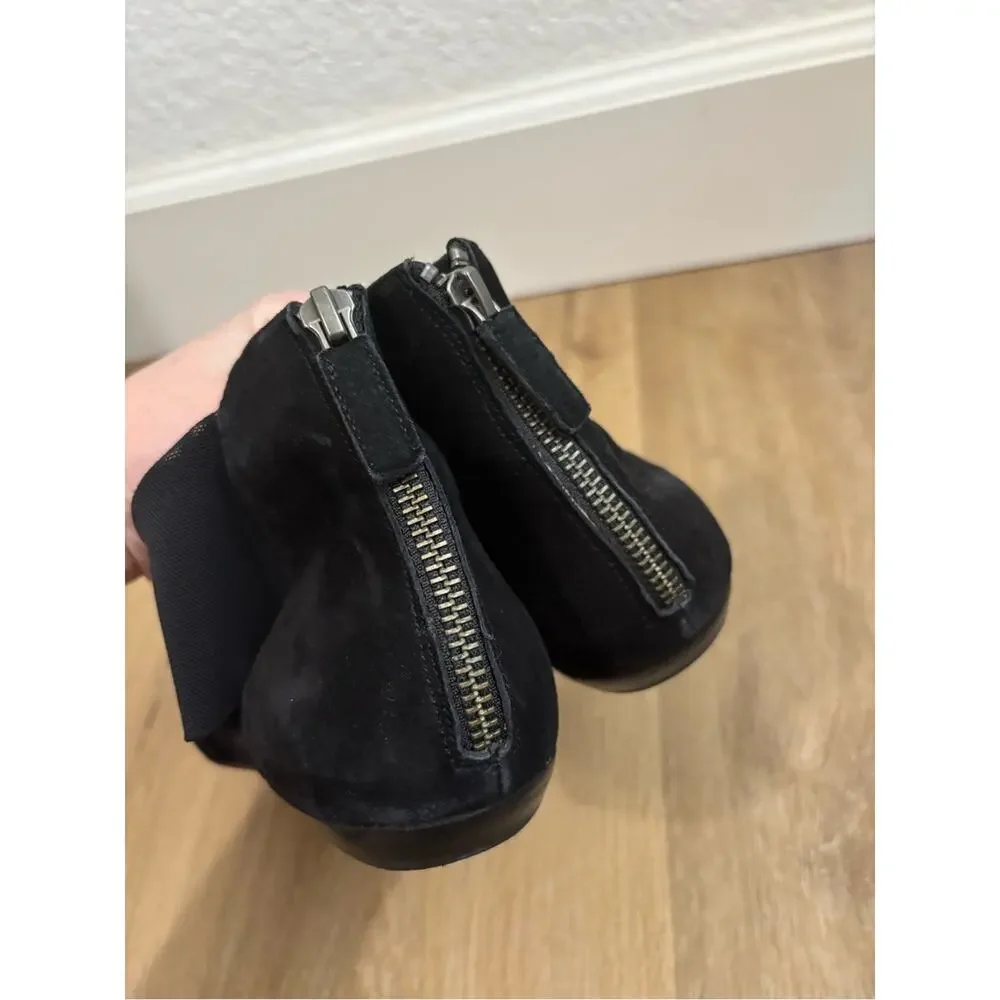 Eileen Fisher Black Allot D'Orsay Almond Toe Zip-Back Suede Flats 8.5